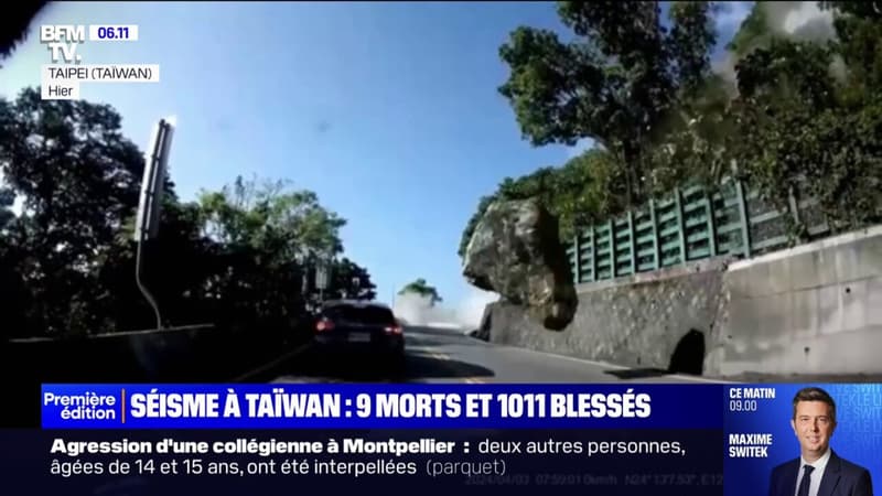 Séisme à Taïwan: un automobiliste filme le moment où des rochers dévalent sur sa route