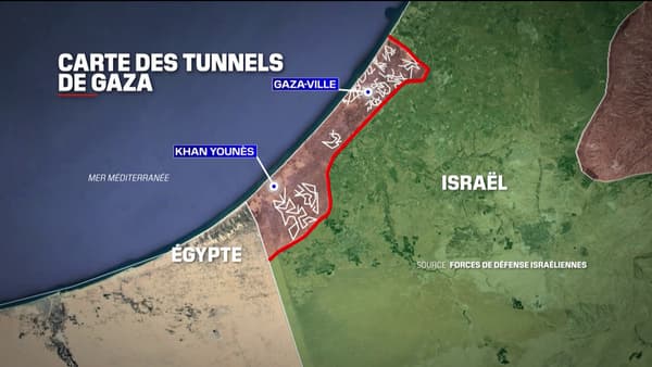 Les tunnels répertoriés par l'armée israélienne dans la bande de Gaza, en 2021.