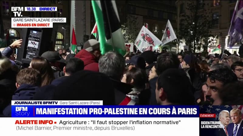 Manifestation pro-palestinienne en cours à Paris près de la gare Saint-Lazare