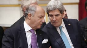 Laurent Fabius et John Kerry le 5 mars 2014 à l'Elysée.