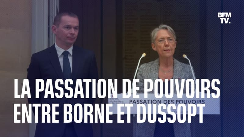 La passation de pouvoirs entre Elisabeth Borne et Olivier Dussopt au ministère du Travail