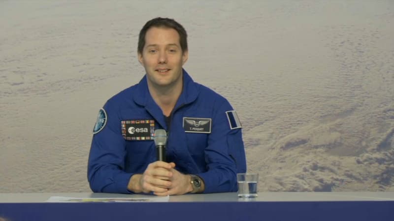 Thomas Pesquet le 6 juin 2017 lors de sa première conférence de presse à Cologne, en Allemagne