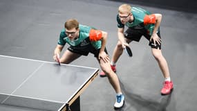 Alexis et Félix Lebrun en quart de finale du double des championnats de France de tennis de table, Levallois-Perret, 21 mars 2025