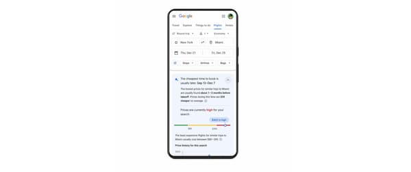 Aperçu de la fonctionnalité "Moment le moins cher pour réserver" sur Google Flights