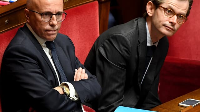 Les députés LR Eric Ciotti et Guillaume Larrivé, à l'Assemblée nationale le 7 octobre 2019