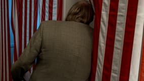 Un isoloir à Dixville Notch dans le New Hampshire, le 4 novembre 2024
