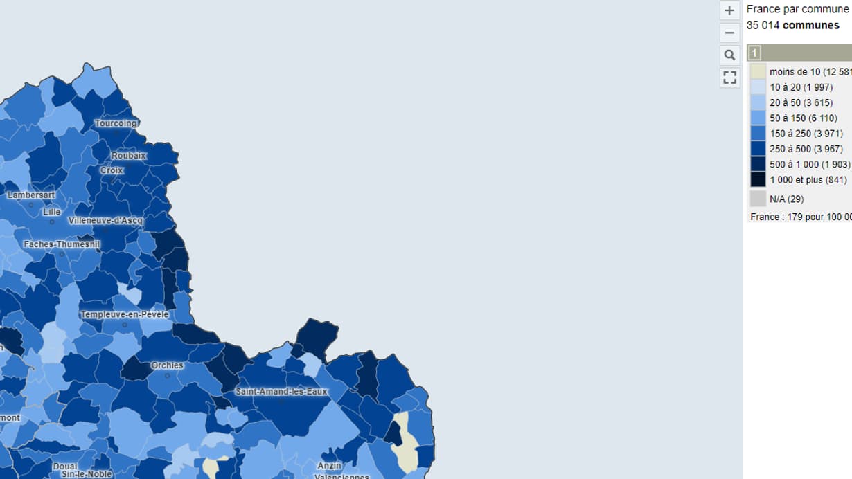 La carte des taux d'incidence des communes françaises du Nord à la frontière belge. La carte des taux d'incidence des communes françaises du Nord à la frontière belge.