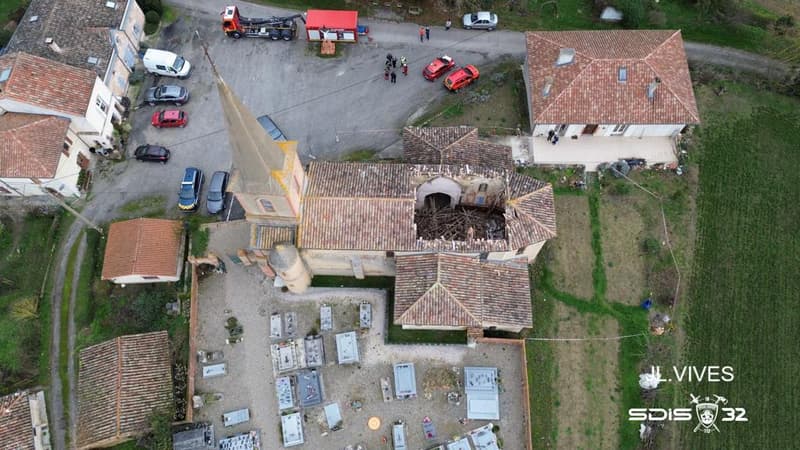 Gers: une église partiellement détruite après l'effondrement de sa toiture