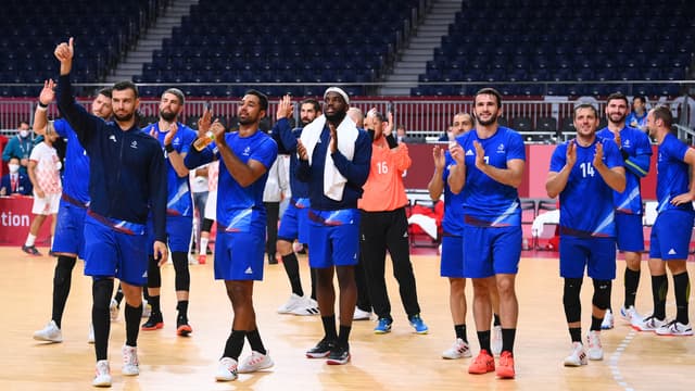 Jeux olympiques: l'équipe de France de handball après sa victoire face à Bahreïn