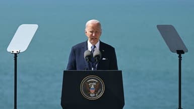 Le président américain, Joe Biden, à la Pointe du Hoc, dans le Calvados, le 7 juin 2024
