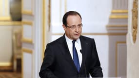 Le président de la République François Hollande au Palais de l'Elysée lors de ses voeux au gouvernement, vendredi 3 janvier