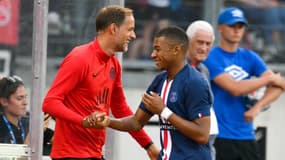 Thomas Tuchel et Kylian Mbappé avec le PSG le 20 juillet 2019