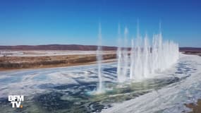 Explosion de glace sur le fleuve Amour en Chine
