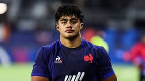 Le jeune troisième ligne français Patrick Tuifua lors du Tournoi des VI Nations U20 contre l'Irlande, février 2024