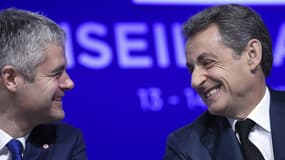 Laurent Wauquiez et Nicolas Sarkozy lors d'un conseil national du parti Les Républicains en février 2018.