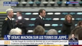Emmanuel Macron arrive au Grand débat avec les femmes à Pessac en Gironde