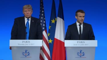 Donald Trump et Emmanuel Macron, durant leur conférence de presse.