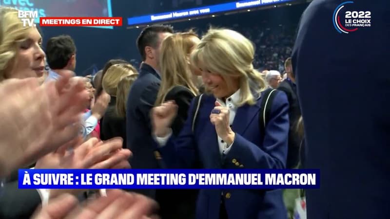 Brigitte Macron et sa fille, Tiphaine Auzière, au premier rang du meeting d'Emmanuel Macron