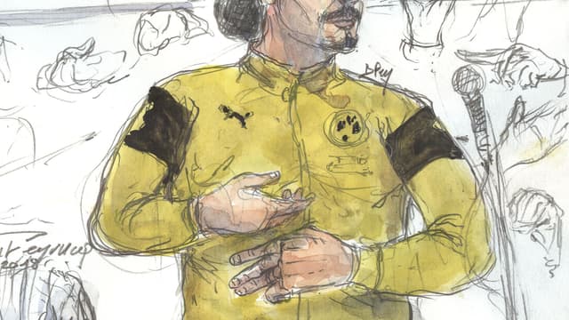 Jawad Bendaoud dessiné lors de son procès.