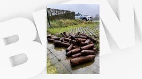 Des obus de la Première guerre mondiale sont remontés à la surface après de fortes pluies, à Ypres, en Belgique, cliché posté le 17 novembre 2023