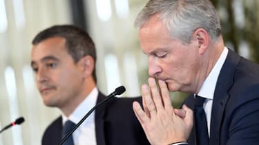 Bruno Le Maire et Gérald Darmanin lors d'une conférence de presse, à Paris, le 26 septembre 2020