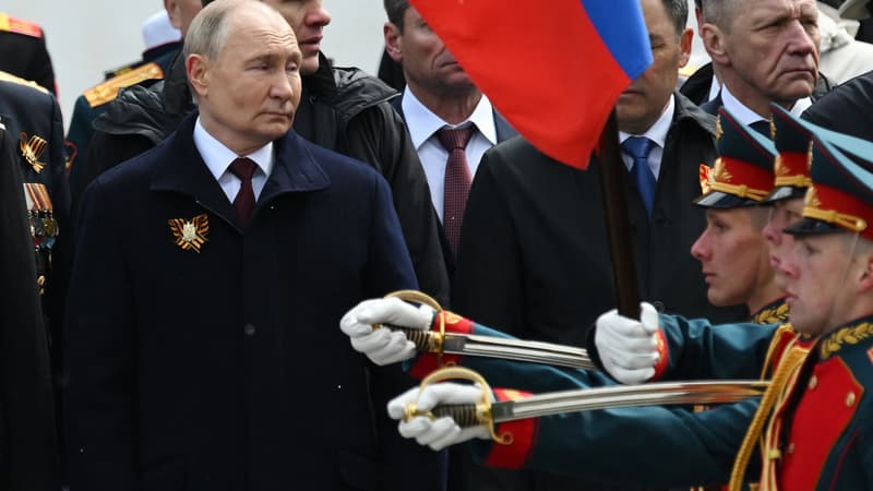 Vladimir Poutine le 9 mai 2024 à Moscou pour le défilé militaire célébrant la capitulation de l'Allemagne nazie en 1945.