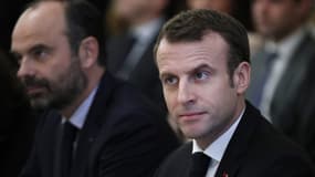 Edouard Philippe et Emmanuel Macron lors d'une réunion avec les partenaires sociaux à l'Elysée, le 10 décembre 2018