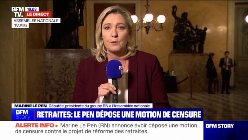 Marine Le Pen, présidente du groupe RN à l'Assemblée nationale, dépose une motion de censure