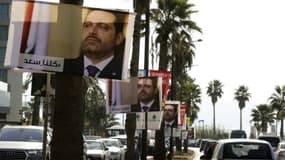 Des portraits du Premier ministre libanais démissionnaire actuellement en Arabie Saoudite, Saad Hariri, le 10 novembre 2017 à Beyrouth