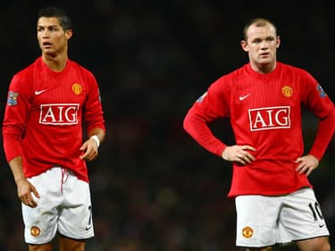 Cristiano Ronaldo et Wayne Rooney avec Manchester United, en 2008.