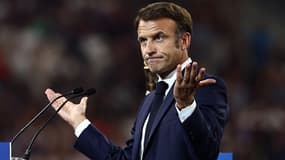 Emmanuel Macron lors de la cérémonie d'ouverture de la coupe du monde de rugby le 8 septembre 2023
