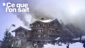 L'hôtel des Grandes Alpes, à Courchevel 1850 (Savoie) le mercredi 28 janvier, en proie à un impressionnant incendie depuis la veille au soir.
