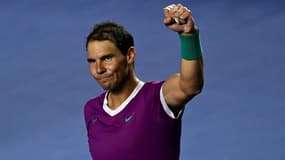 Rafael Nadal après sa victoire sur l'Américain Denis Kudla au premier tour du tournoi d'Acapulco, au Mexique, le 22 février 2022