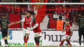 La célébration de Yunis Abdelhamid, après son but contre Rennes avec Reims, le 19 mai 2024