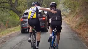 Pierre Rolland et Saïd lors de "L'Échappée", la course organisée par Domingo, en octobre 2023