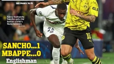 "Sancho 1 - Mbappé 0", titre le cahier Sports du Daily Mail, le 1er mai 2024 "Sancho 1 - Mbappé 0", titre le cahier Sports du Daily Mail, le 1er mai 2024