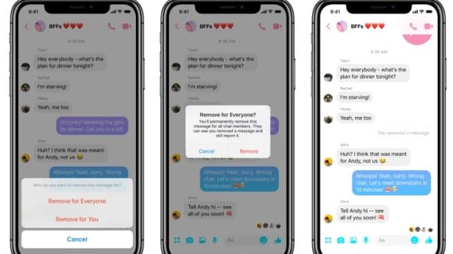 L'option "Supprimer" sur Messenger. L'option "Supprimer" sur Messenger.