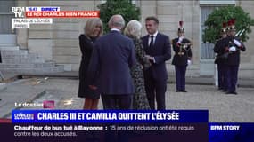 Charles III et la reine Camilla quittent le palais de l'Élysée après leur entretien avec Emmanuel et Brigitte Macron