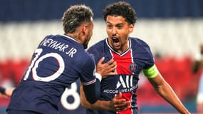 Neymar et Marquinhos lors de PSG-Manchester City