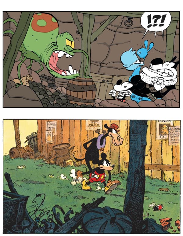 Extraits de La Jeunesse de Mickey de Tebo (en haut) et de Café Zombo de Loisel (en bas).