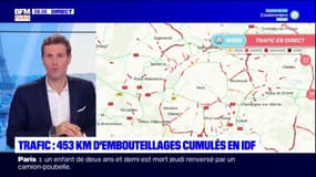 Trafic: 453 kilomètres d'embouteillages cumulés en Île-de-France