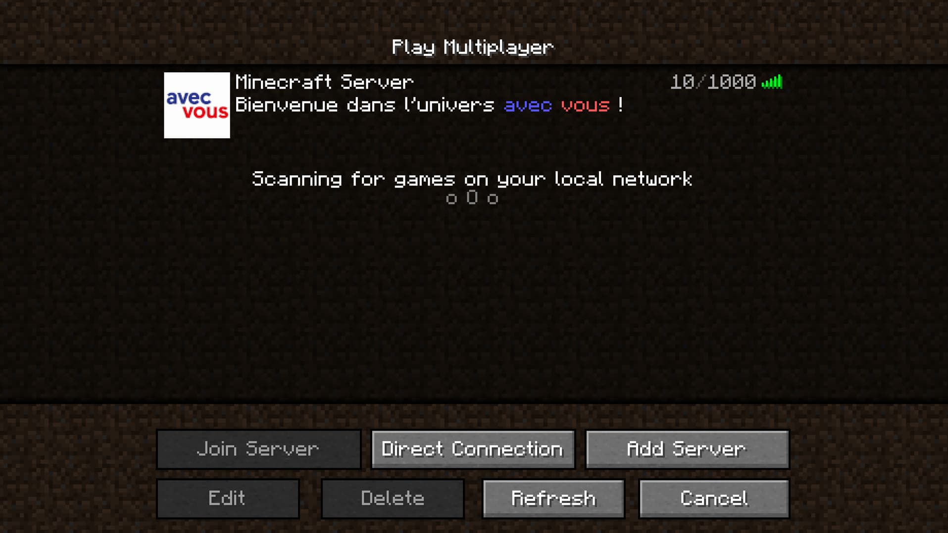 Message de bienvenue à l'entrée du serveur Minecraft.