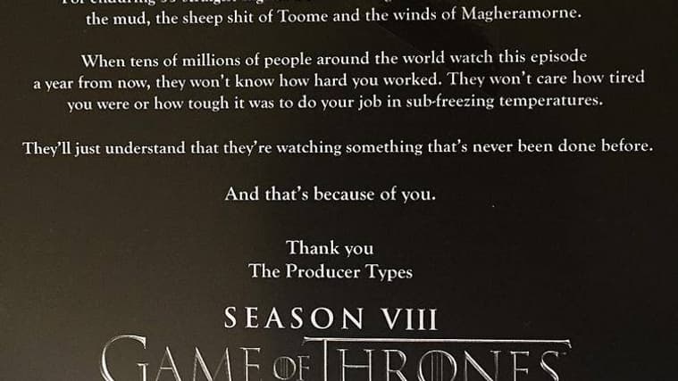 Le message de l'assistant réalisateur de Game Of Thrones, depuis supprimé d'Instagram