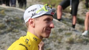 Tadej Pogacar après sa cinquième victoire d'étape sur le Tour de France 2024, 20 juillet 2024