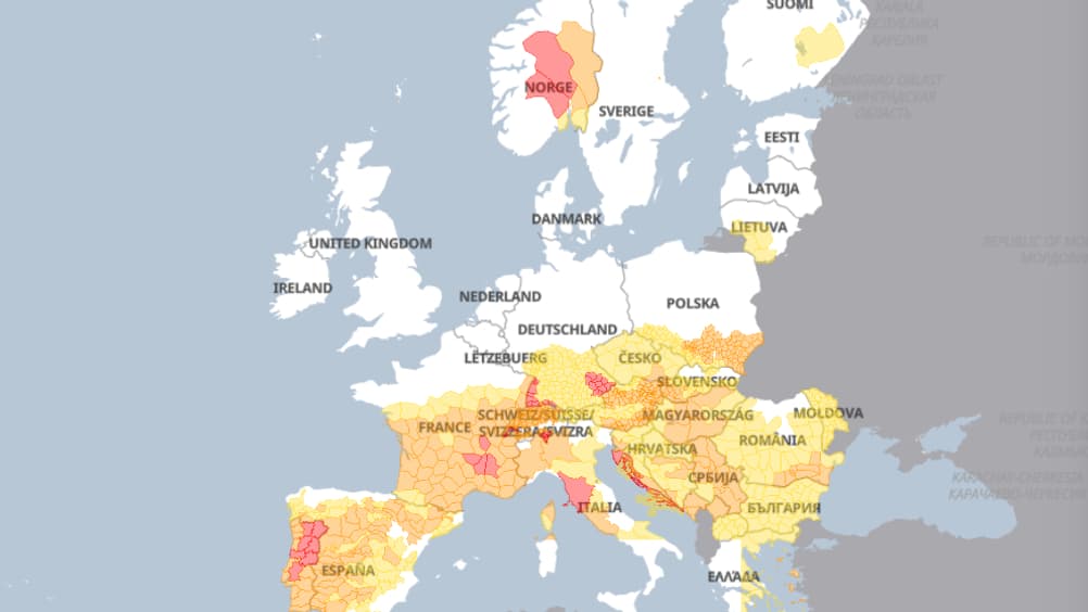 Niveaux de vigilance canicule en Europe, le 23 août 2023.