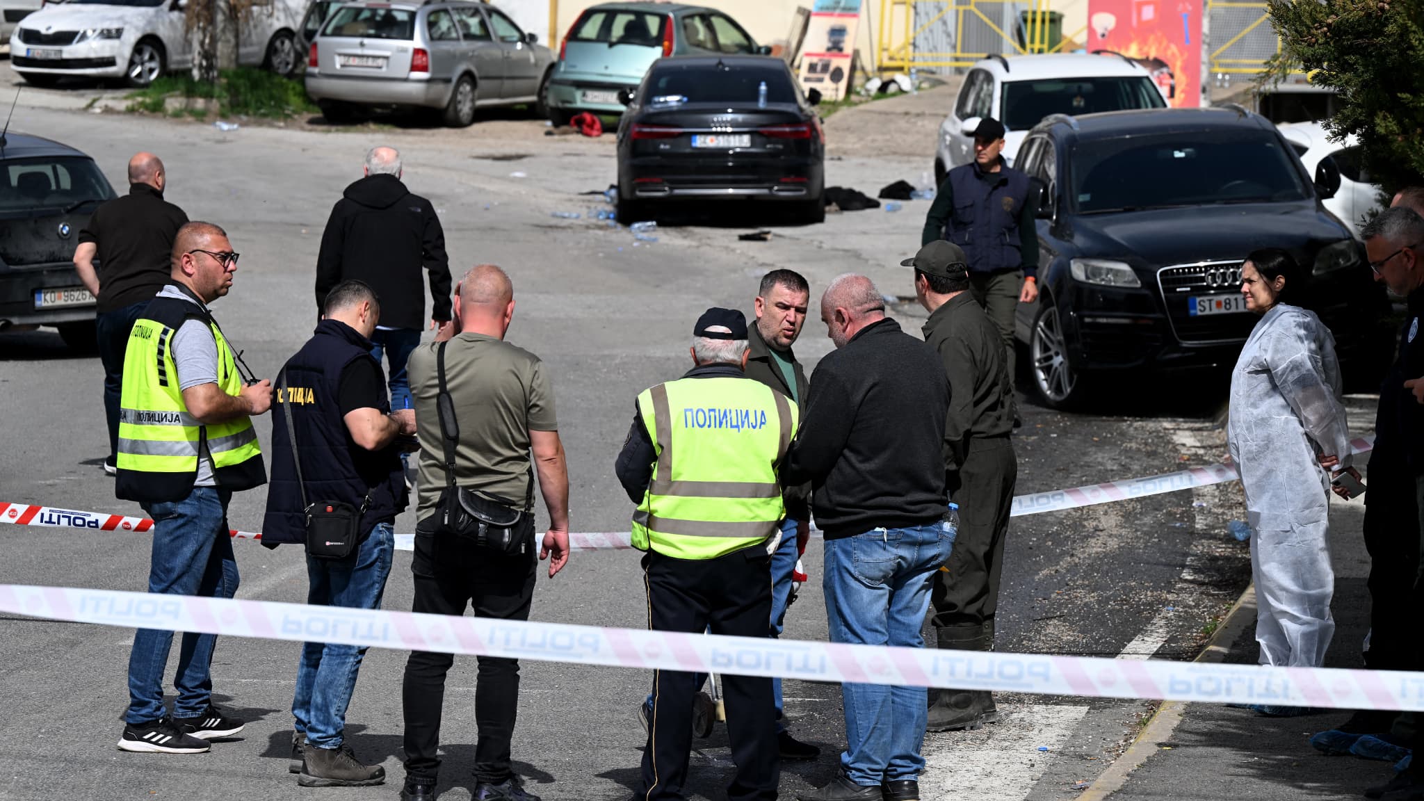 Macedonia police officers from the North work on the site of the nightclub click within which a fire broke out and killed 59 people in Kocani, a city located about one hundred kilometers east of the Skopje capital on March 16, 2025. Macedonia police officers from the North work on the site of the nightclub click within which a fire broke out and killed 59 people in Kocani, a city located about one hundred kilometers east of the Skopje capital on March 16, 2025.