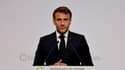 Emmanuel Macron lors de son discours d'ouverture du Sommet pour un nouveau pacte financier, au Palais Brogniart à Paris le 22 juin 2023