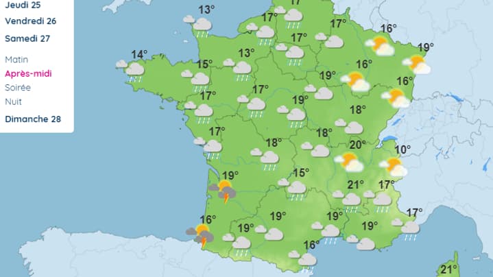 La météo attendue en France samedi 27 avril 2024.