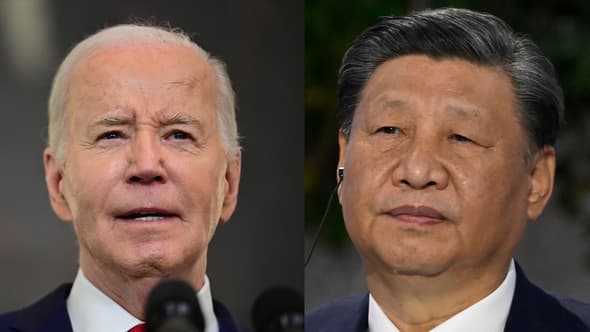 Le président des États-Unis Joe Biden, le 24 avril 2024 à Washington, et le président chinois Xi Jinping, le 16 novembre 2023 à San Francisco