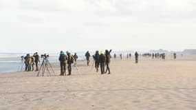 Capture écran BFMTV des amateurs d'ornithologie sur la plage de Leffrinckoucke le 14 décembre 2021.